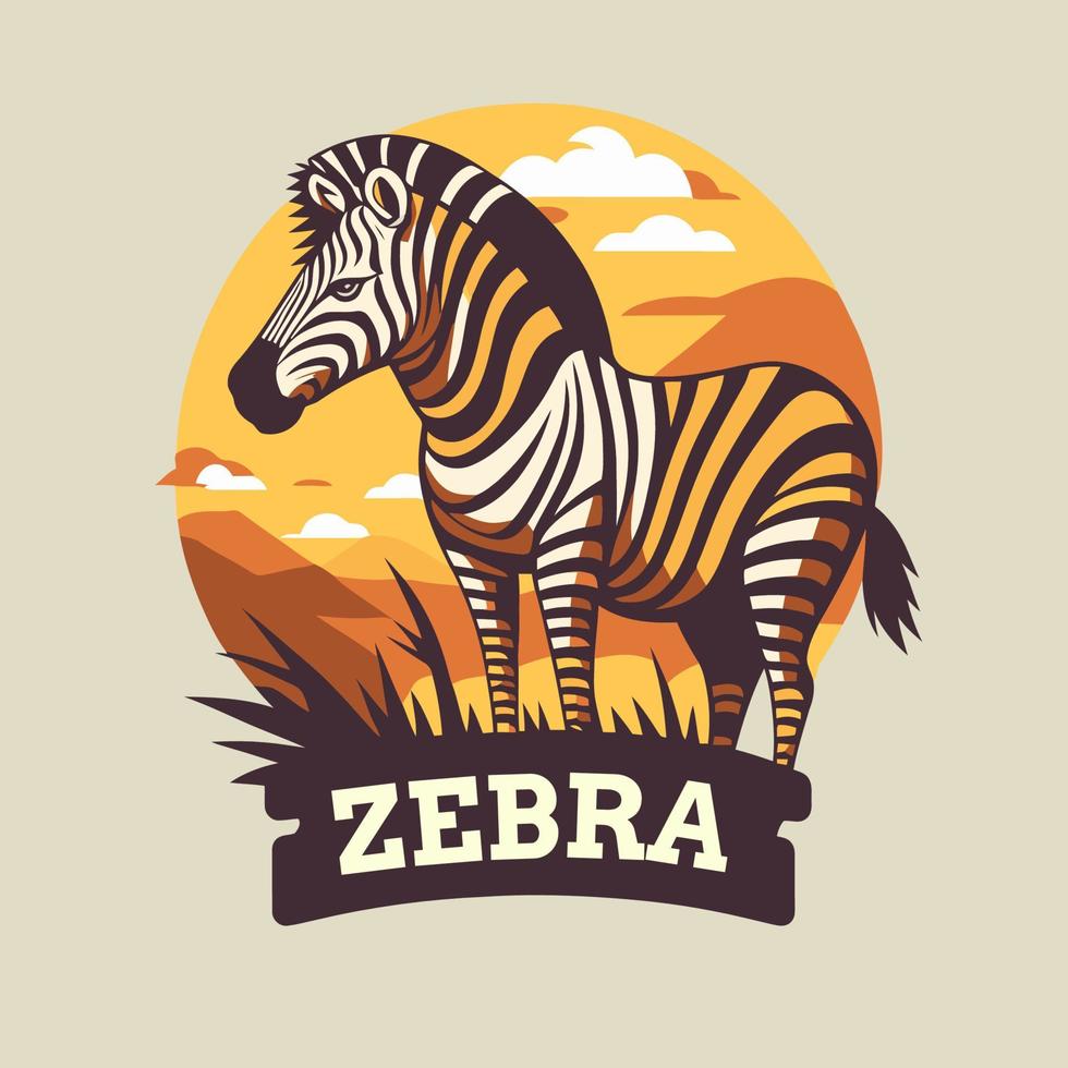 mascota del logotipo del personaje animal cebra en ilustración de color plano de dibujos animados vector