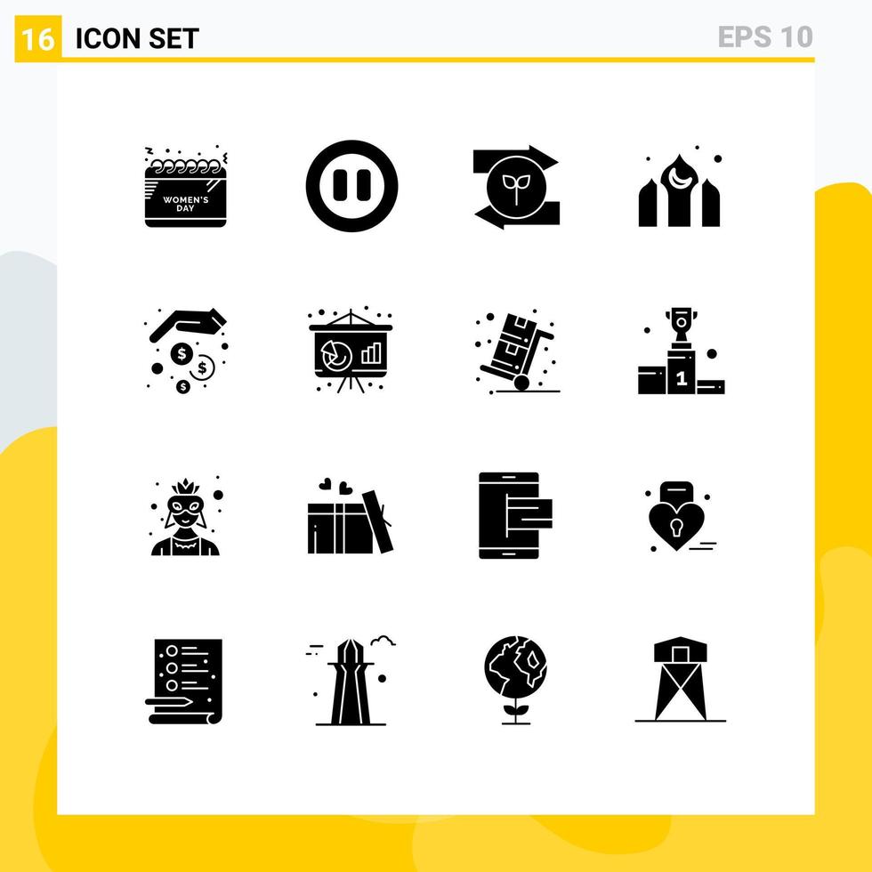 16 Universal Solid Glyphs Set for Web and Mobile Applications money finance left ramadan asia Editable Vector Design Elements