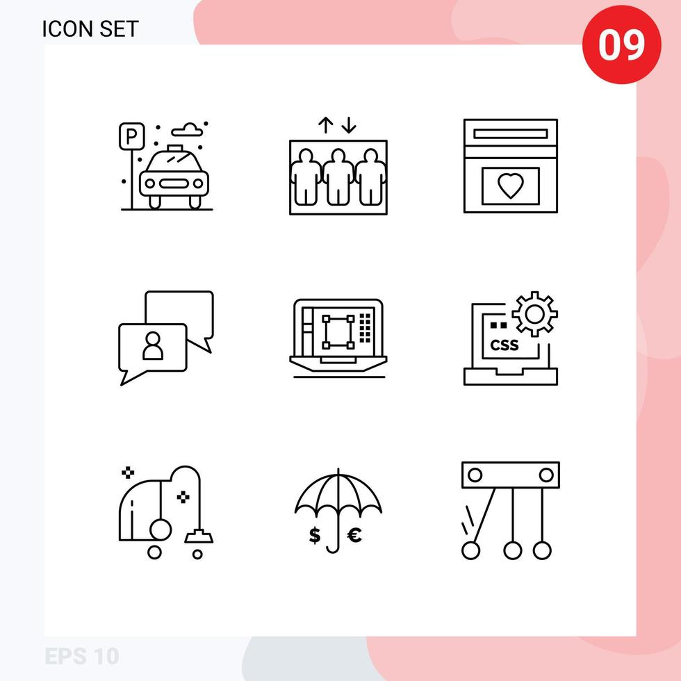 9 Universal Outlines Set for Web and Mobile Applications decrease user love man chatting Editable Vector Design Elements