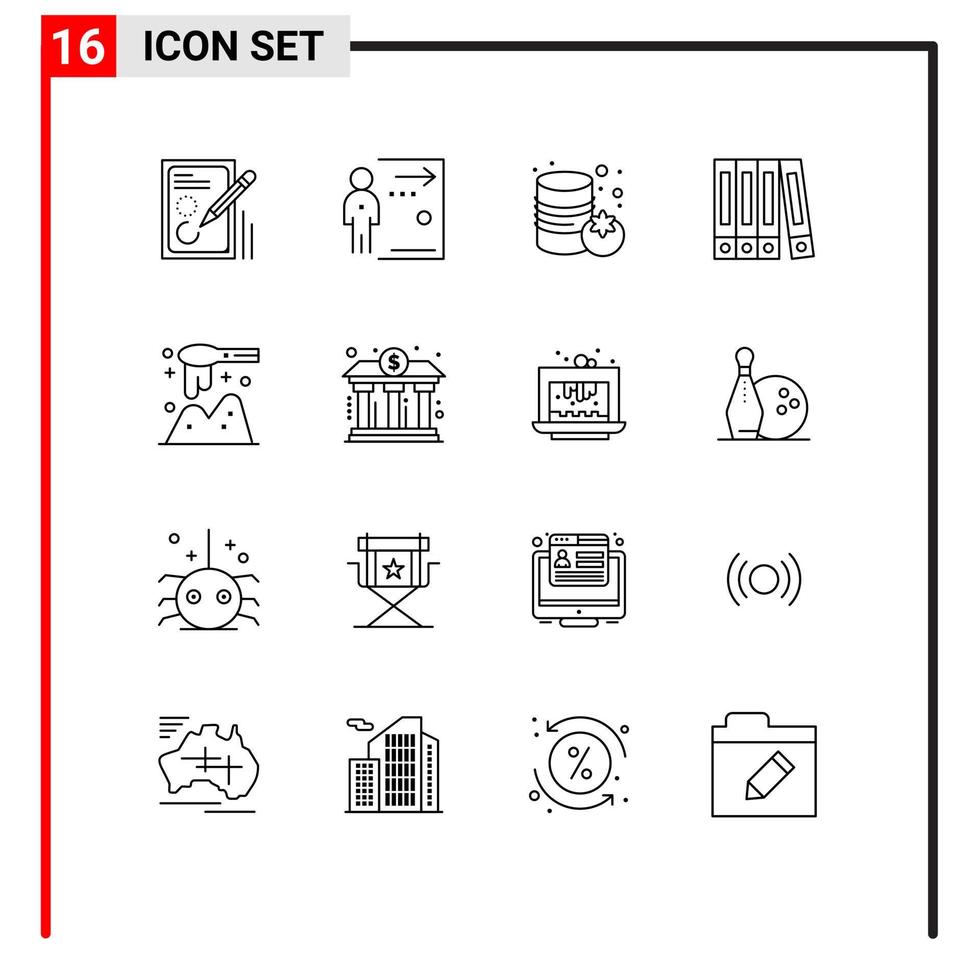 16 Universal Outline Signs Symbols of spoon ladle job folder vegetable Editable Vector Design Elements