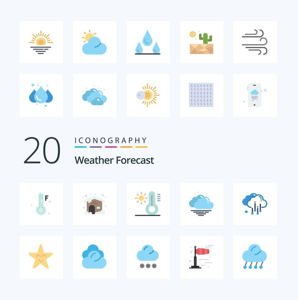 20 Weather Flat Color icon Pack like star fable temperature weather cloud vector