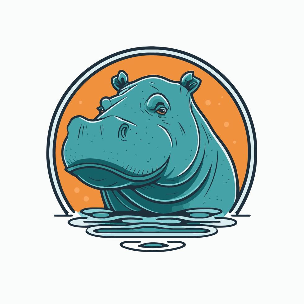 hippo character logo mascot wild animal hippopotamus in vector cartoon