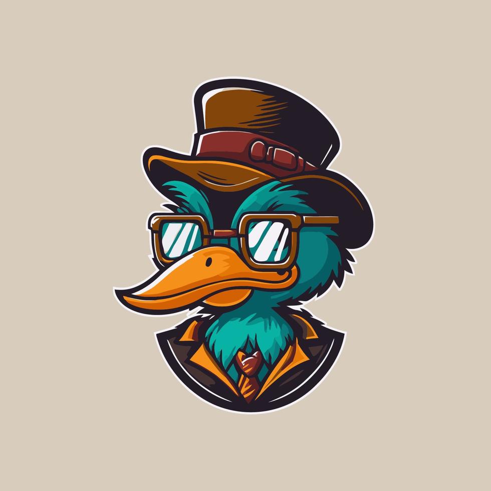 cool duck or goose character logo mascot icon for branding in cartoon vector