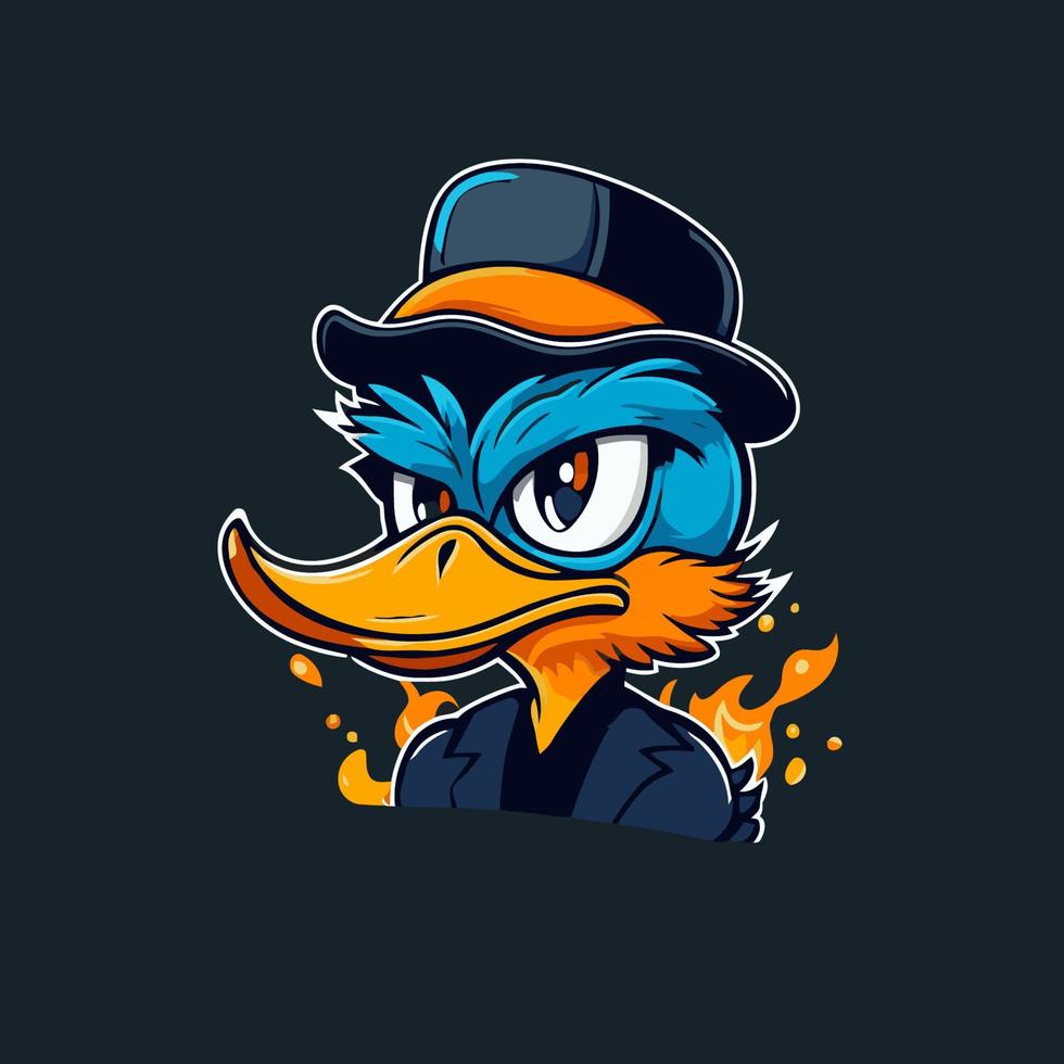 cool duck or goose character logo mascot icon for branding in cartoon vector