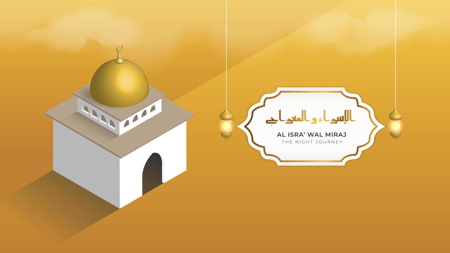 Minimal isra miraj illustration with mosque and lanterns vector