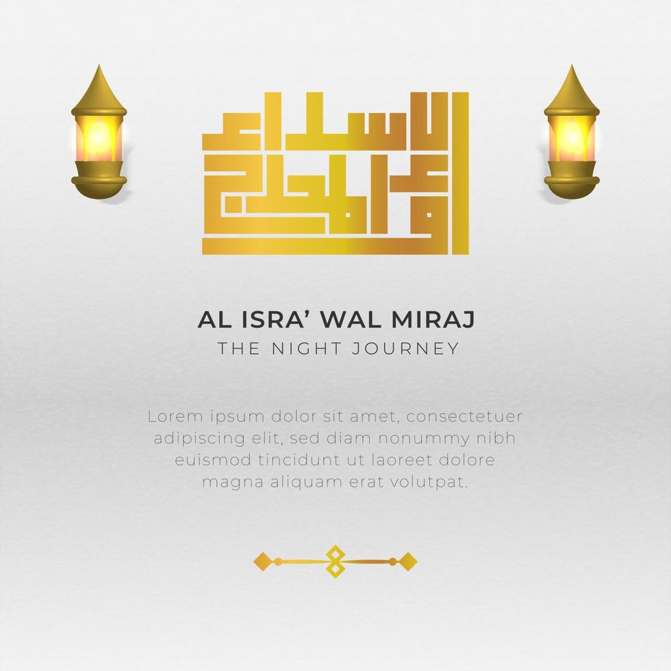 Minimal islamic isra miraj greeting with al isra wal miraj text in Kufic calligraphy vector