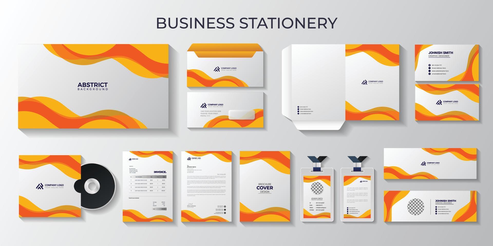 business stationery and identity, branding, Presentation Folder, Business card, Letterhead, Id card, Envelope, Email signature, Presentation folder, Invoice, CD cover, Book Cover design, vector