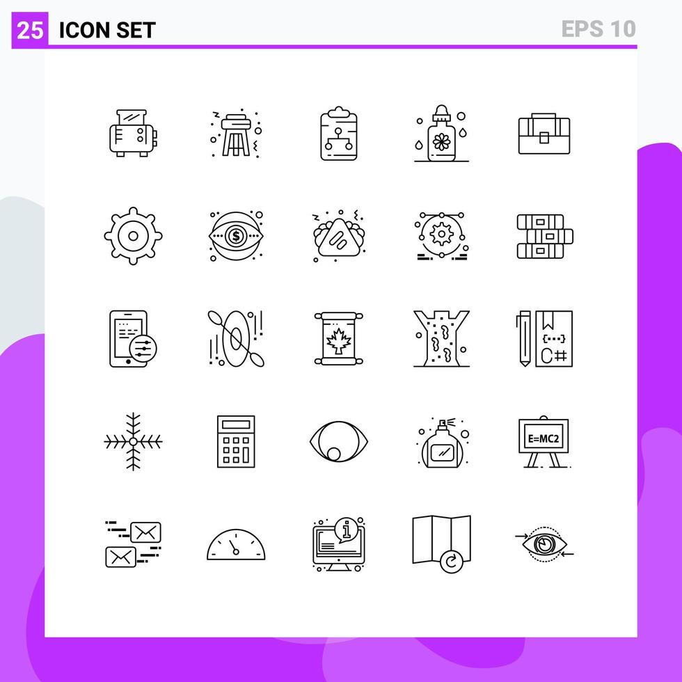 conjunto de 25 iconos modernos de la interfaz de usuario signos de símbolos para el tratamiento de la bolsa de red de la maleta del bolso de mano elementos de diseño vectorial editables vector