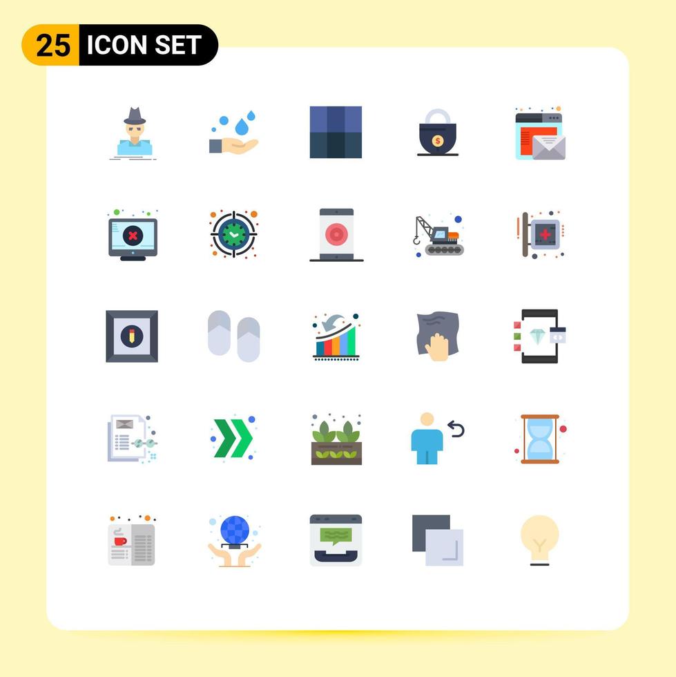 Modern Set of 25 Flat Colors and symbols such as mail browser wash lock investment Editable Vector Design Elements