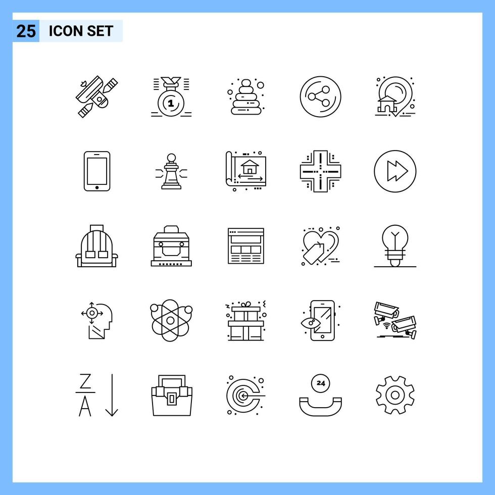 paquete de 25 líneas modernas, signos y símbolos para medios de impresión web, como elementos de diseño de vectores editables de juguetes para compartir en casa social primero
