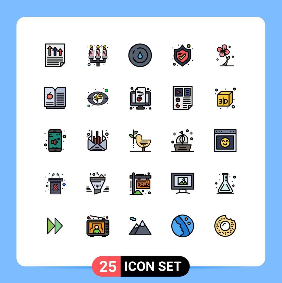 Pictogram Set of 25 Simple Filled line Flat Colors of floral shield light security water Editable Vector Design Elements