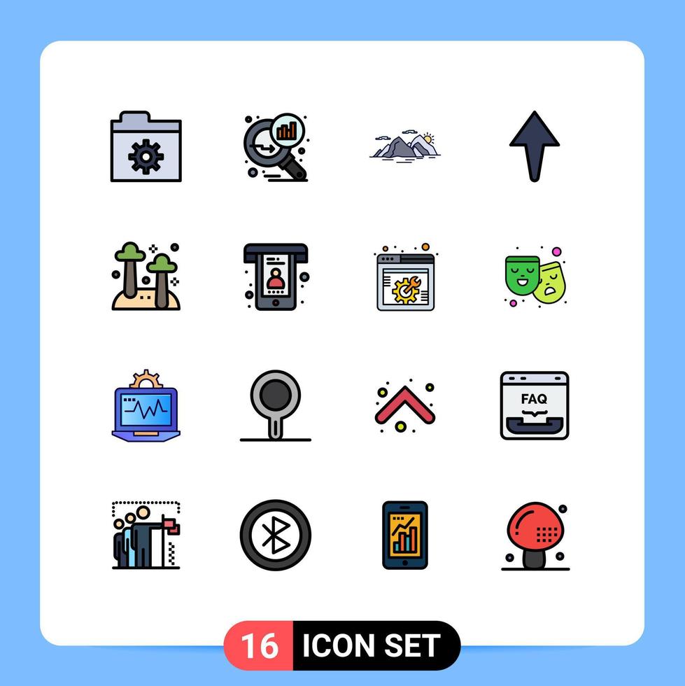 16 User Interface Flat Color Filled Line Pack of modern Signs and Symbols of nature fungi hill food arrow Editable Creative Vector Design Elements