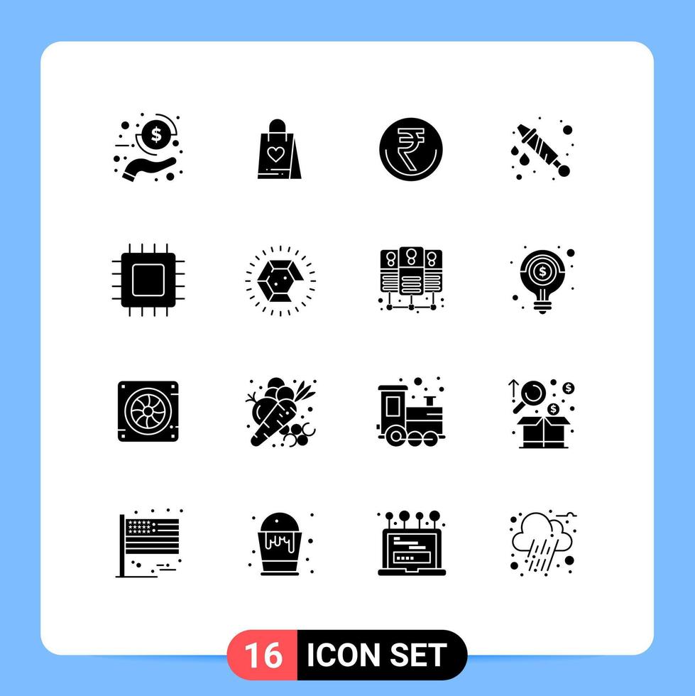 Universal Icon Symbols Group of 16 Modern Solid Glyphs of celebration water business trade inr Editable Vector Design Elements