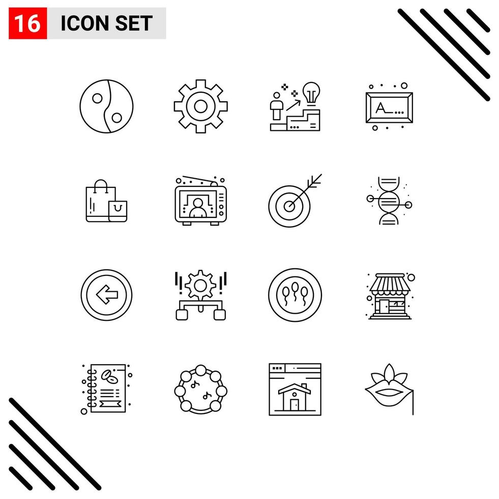 User Interface Pack of 16 Basic Outlines of tv entertainment frame shop ecommerce Editable Vector Design Elements