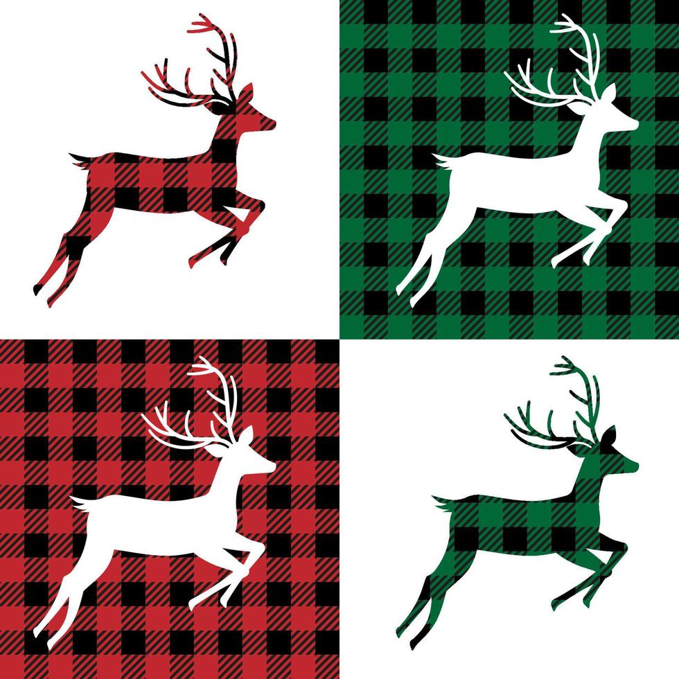 deer pattern at Buffalo Plaid. Festive background for design and print vector
