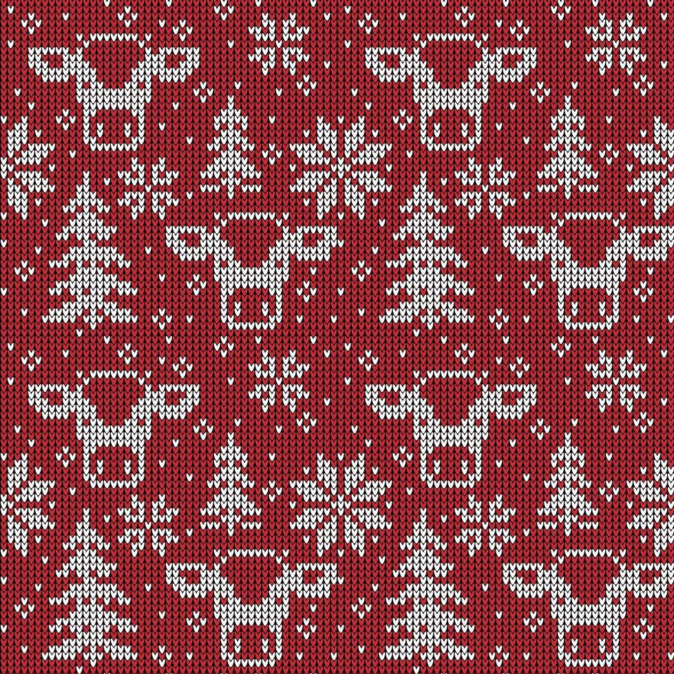 Knitted Christmas and New Year pattern in cows. Wool Knitting Sweater Design. Wallpaper wrapping paper textile print. Eps 10 vector