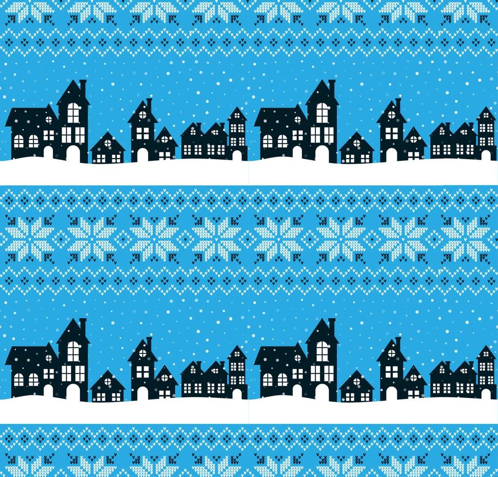 Knitted Christmas and New Year pattern. Wool Knitting Sweater Design. Wallpaper wrapping paper textile print. vector