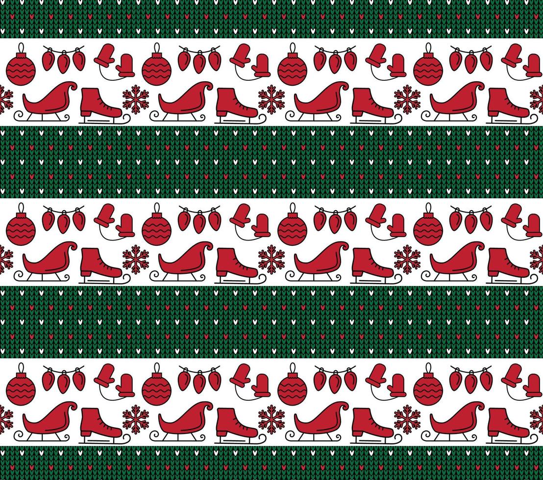 Knitted Christmas and New Year pattern. Wool Knitting Sweater Design. Wallpaper wrapping paper textile print. vector
