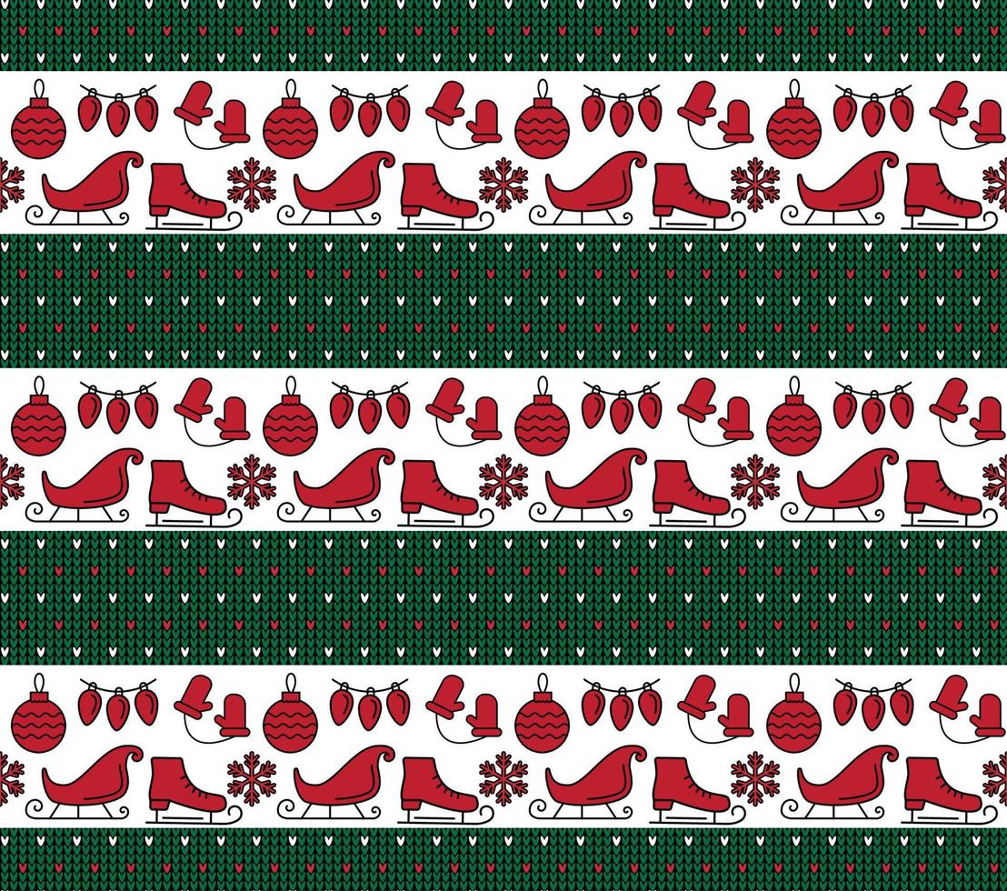 Knitted Christmas and New Year pattern. Wool Knitting Sweater Design. Wallpaper wrapping paper textile print. vector