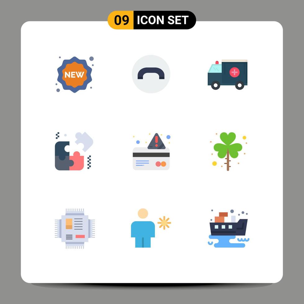 Set of 9 Vector Flat Colors on Grid for credit alert truck business pieces Editable Vector Design Elements