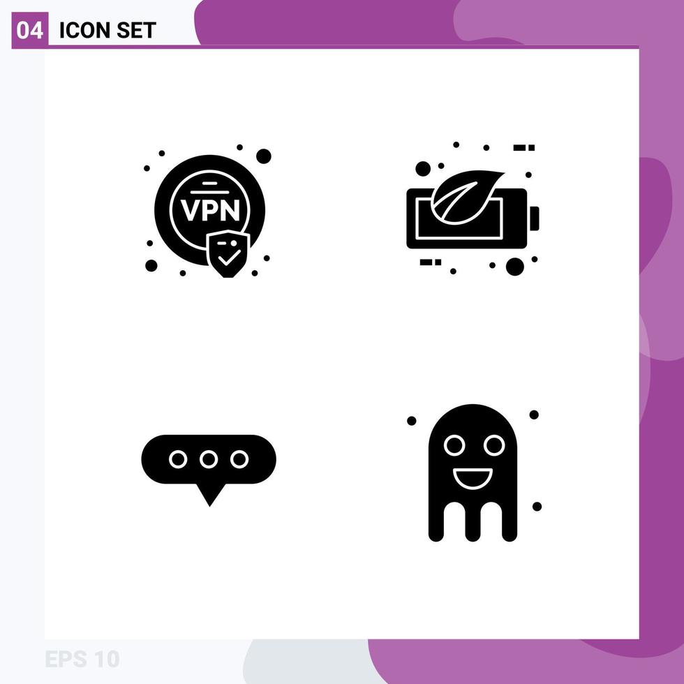 Set of 4 Modern UI Icons Symbols Signs for encryption comment eco battery copy Editable Vector Design Elements