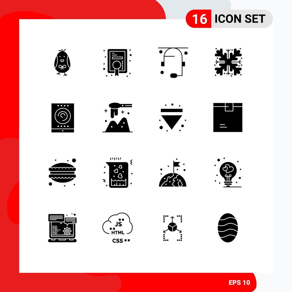 Pack of 16 Modern Solid Glyphs Signs and Symbols for Web Print Media such as streaming office conversation snow snow Editable Vector Design Elements