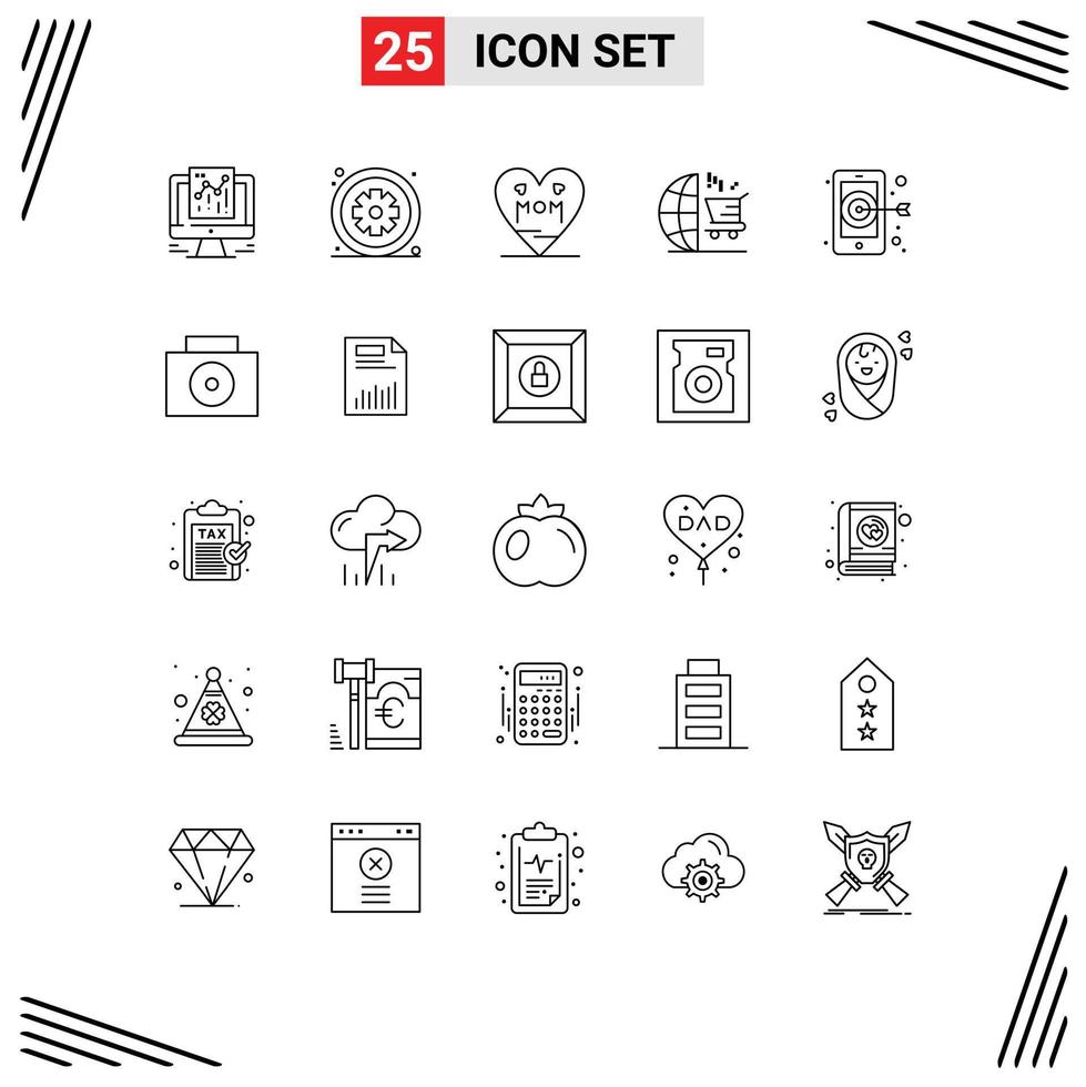 Set of 25 Vector Lines on Grid for digital seo medical marketing mother Editable Vector Design Elements