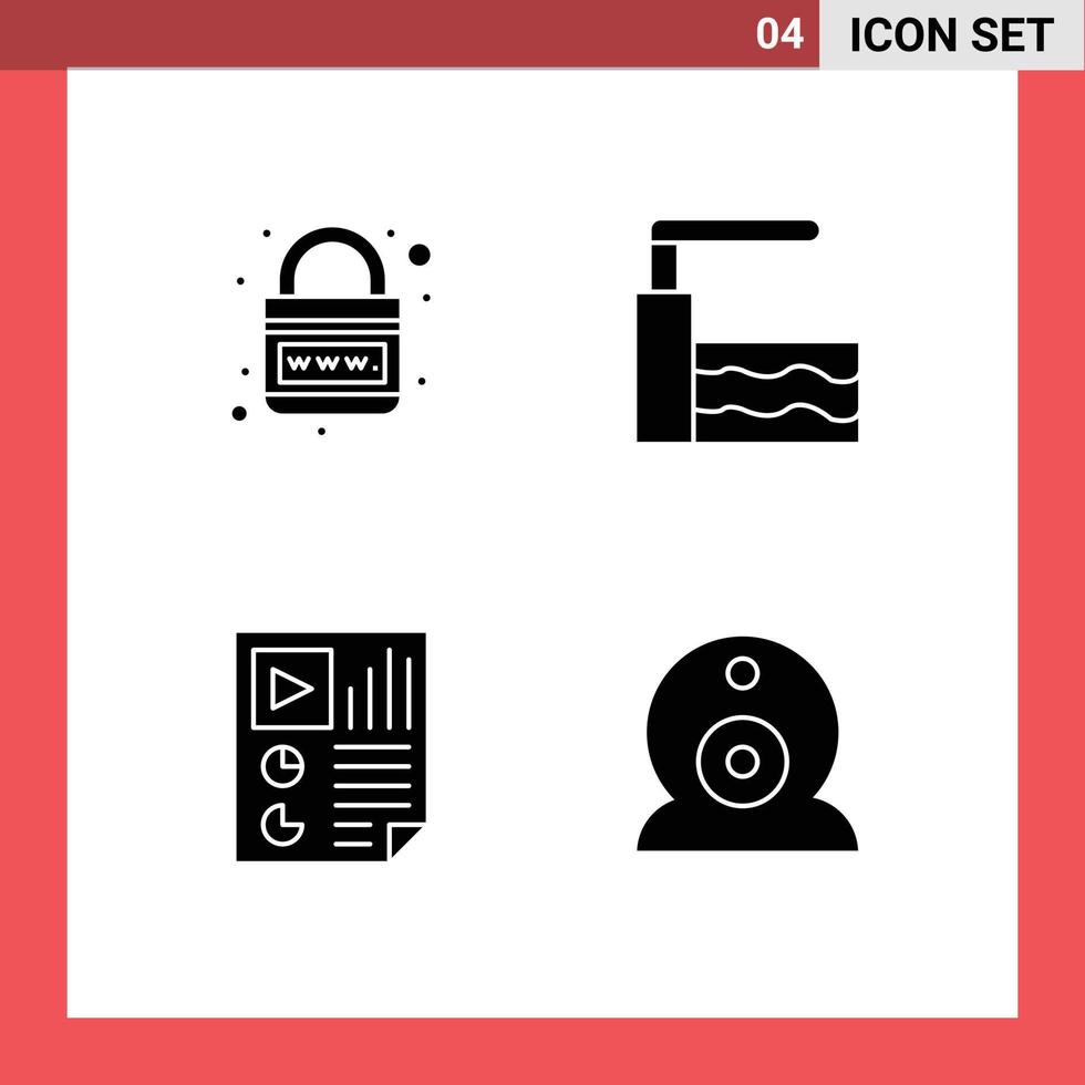 User Interface Pack of 4 Basic Solid Glyphs of earth document planet springboard report Editable Vector Design Elements