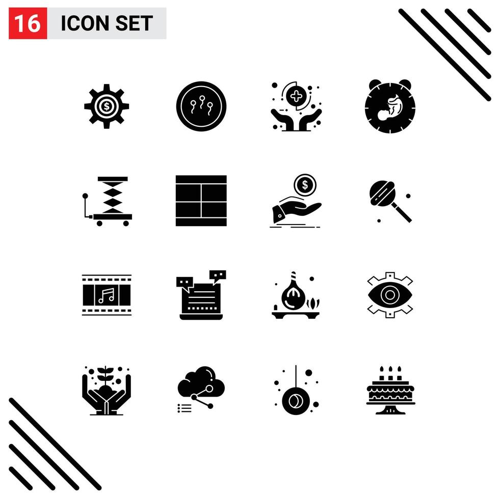 16 Thematic Vector Solid Glyphs and Editable Symbols of birth time laboratory delivery insurance Editable Vector Design Elements