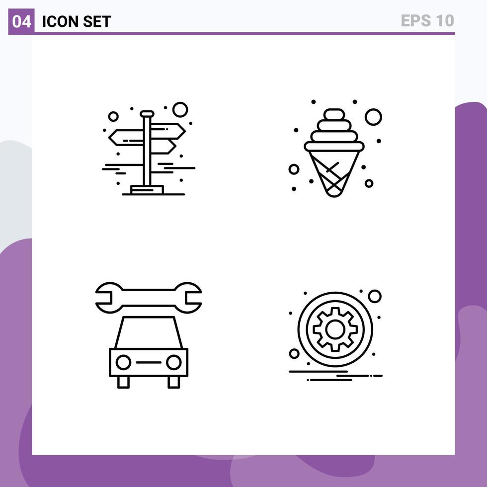 Editable Vector Line Pack of 4 Simple Filledline Flat Colors of city repair left right ice circle Editable Vector Design Elements