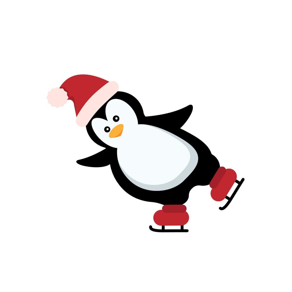 pingüino de navidad. divertidos animales de nieve, lindos personajes de dibujos animados de pingüinos bebé con sombrero de invierno. conjunto vectorial aislado de pingüino animal polar en bufanda roja e ilustración de sombrero vector