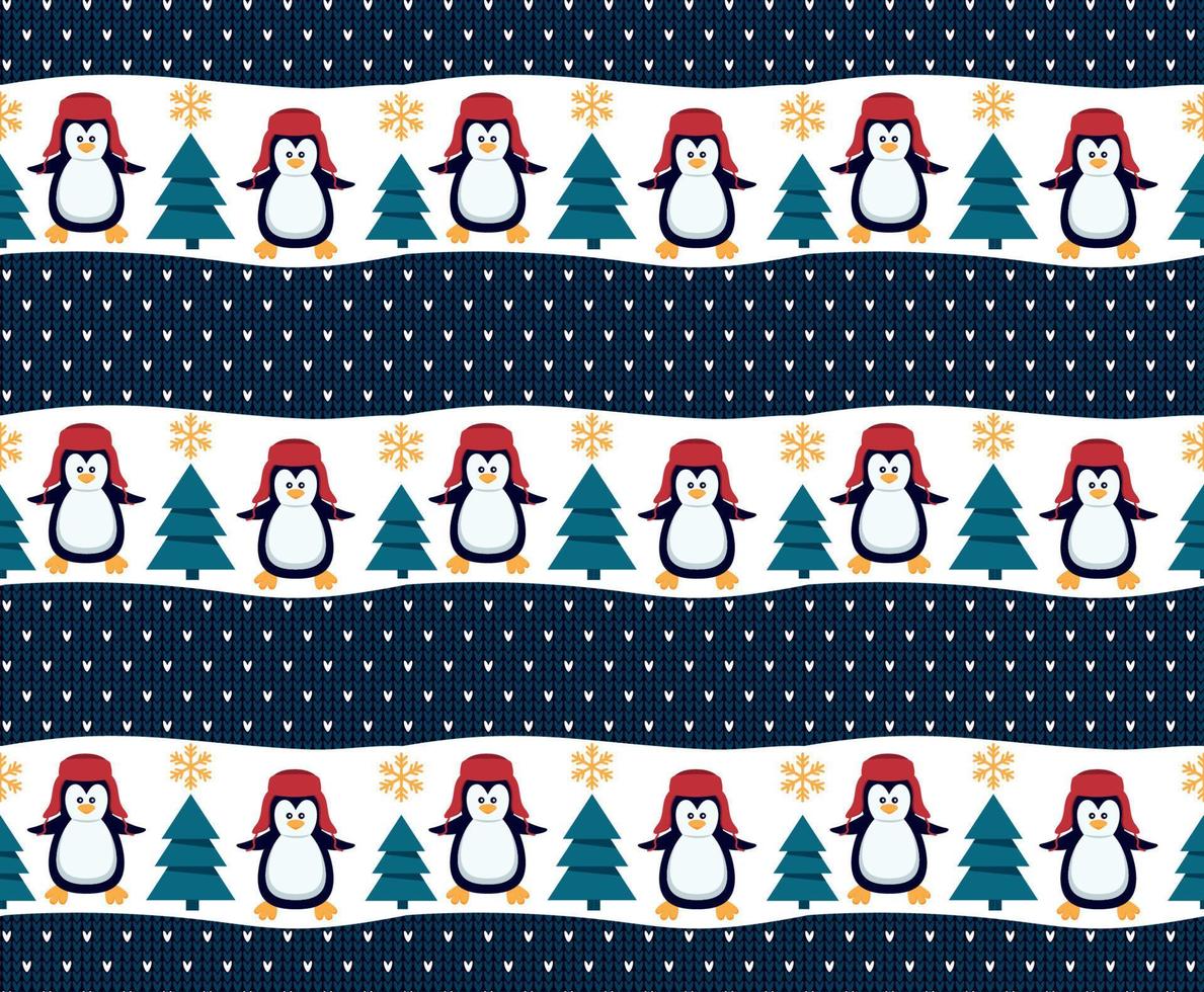 Knitted Christmas and New Year pattern in penguin esp 10 vector