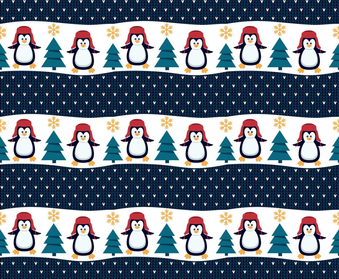 Knitted Christmas and New Year pattern in penguin esp 10 vector