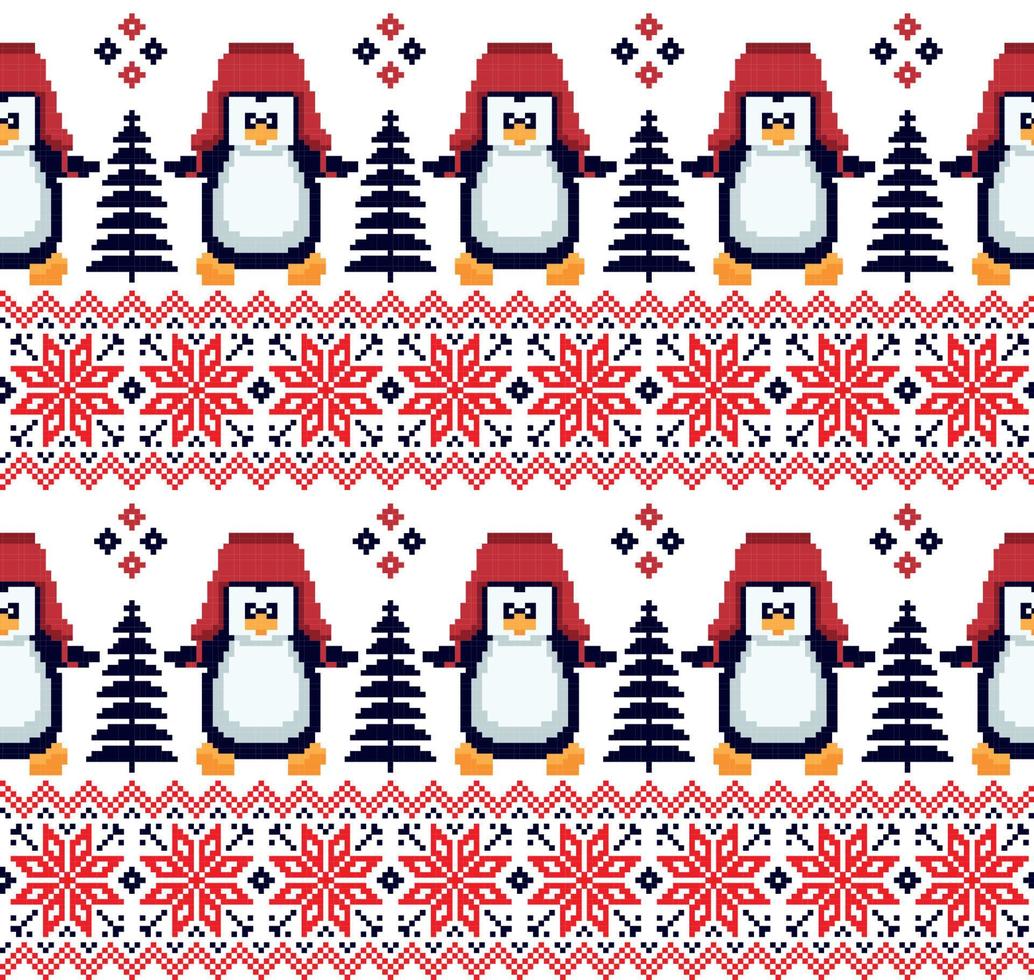 New Year's Christmas pattern pixel in penguins vector illustration