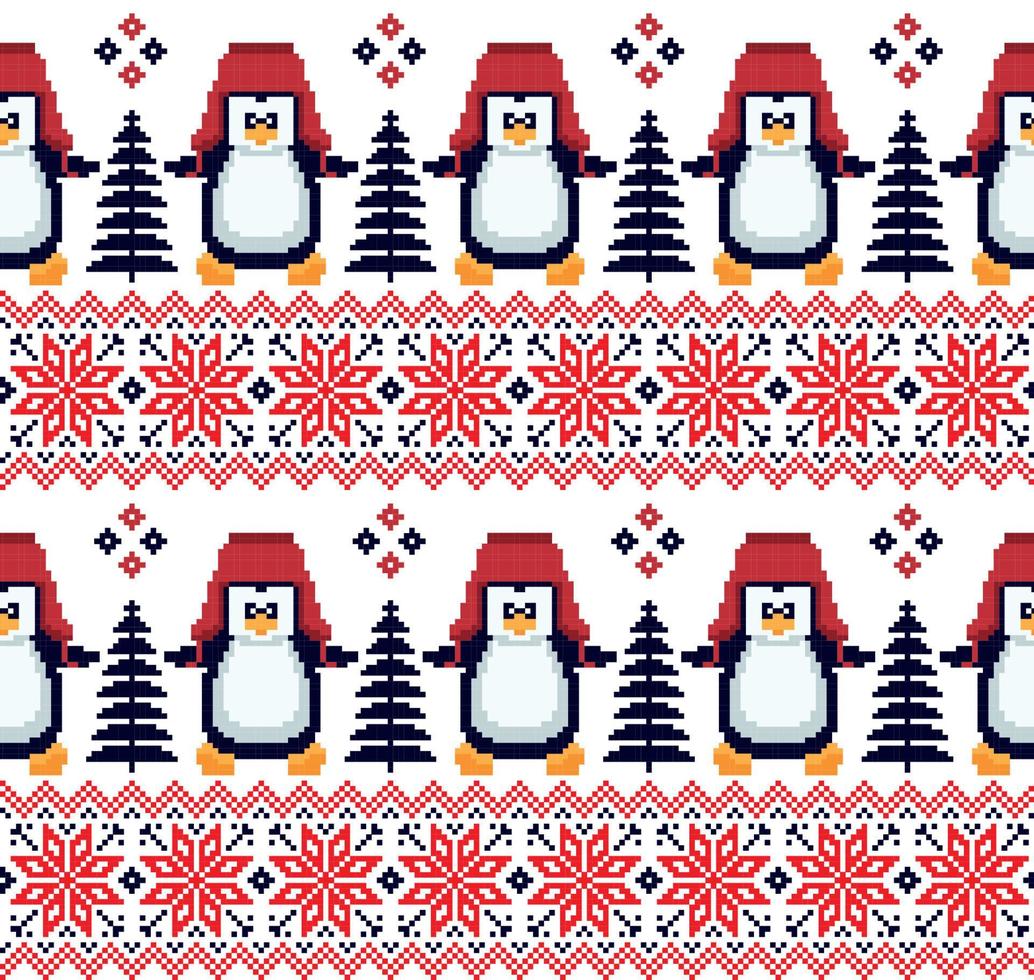 New Year's Christmas pattern pixel in penguins vector illustration