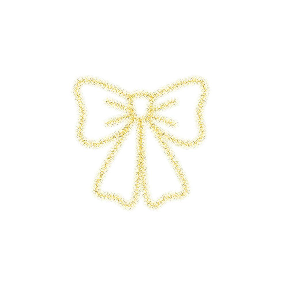 Christmas golden bow decoration of gold glitter shining sparkles on white transparent background. Vector glittering shine bow for Christmas or New Year design template
