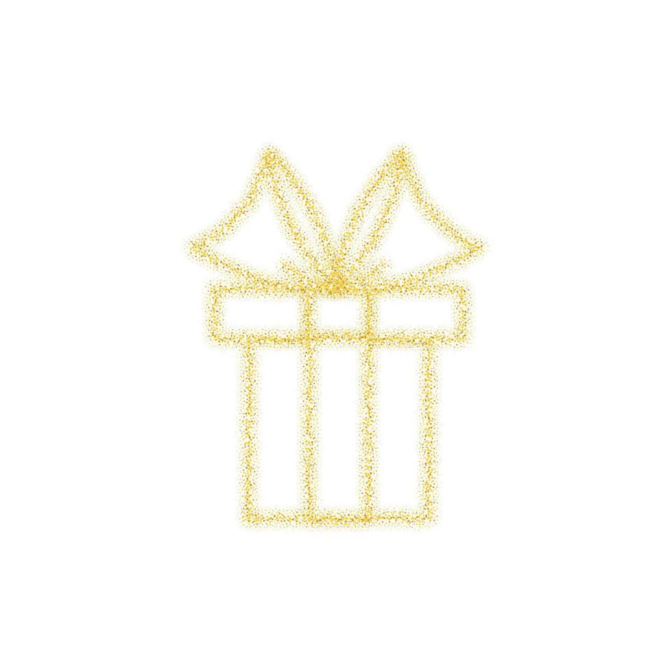 Christmas golden gift decoration of gold glitter shining sparkles on white transparent background. Vector glittering shine gift for Christmas or New Year design template