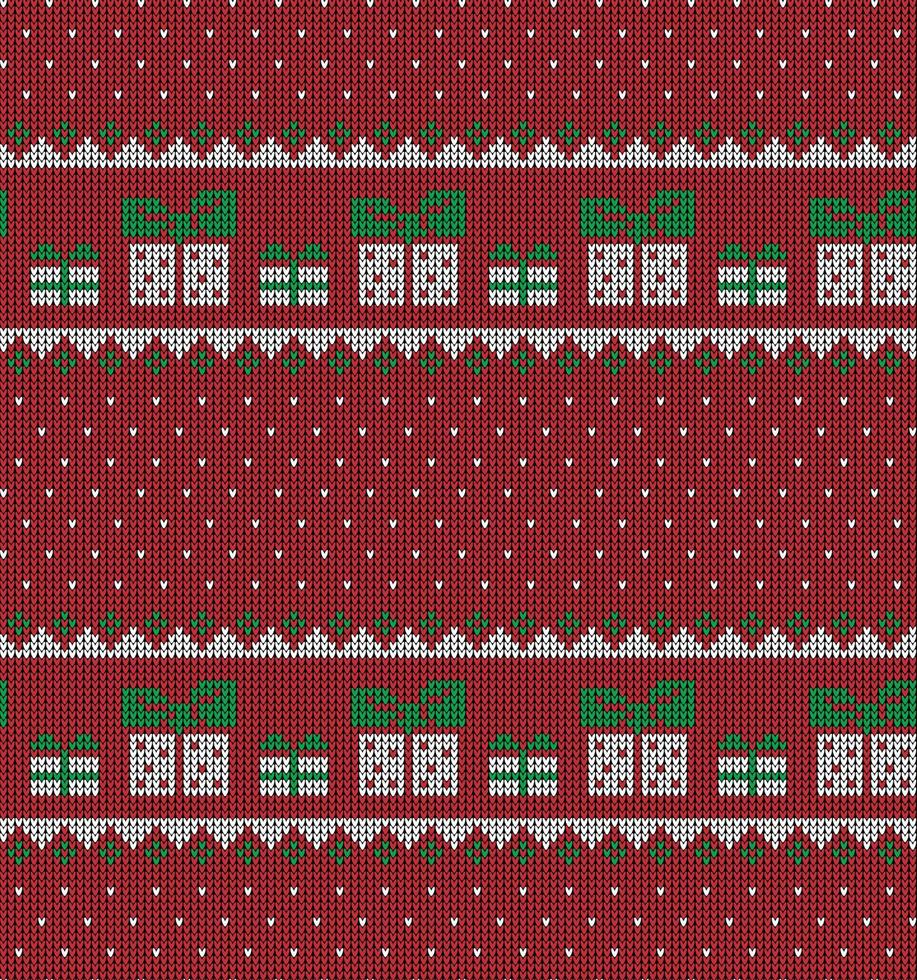 Knitted Christmas and New Year pattern in cow. Wool Knitting Sweater Design. Wallpaper wrapping paper textile print. vector