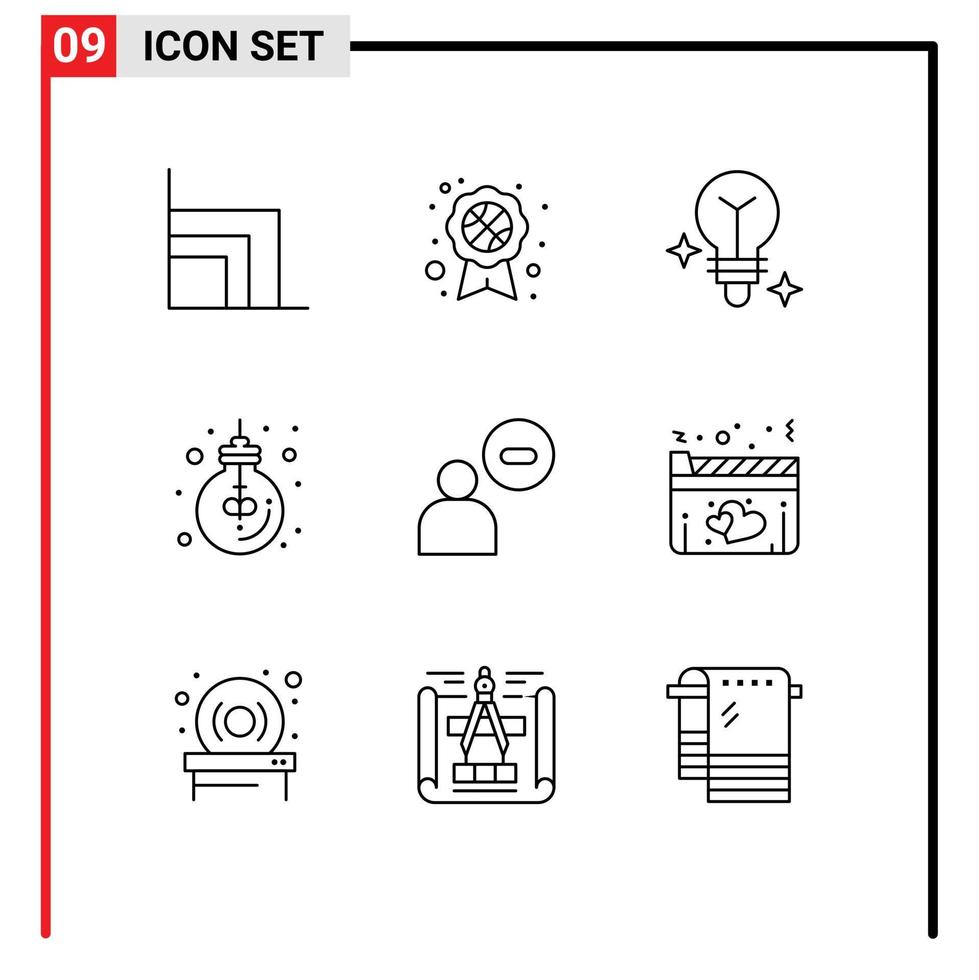 Universal Icon Symbols Group of 9 Modern Outlines of user male light office lamp Editable Vector Design Elements