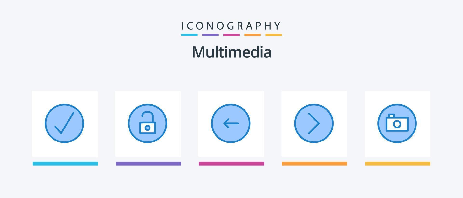 Multimedia Blue 5 Icon Pack Including camera. media player. back. media. stop. Creative Icons Design vector