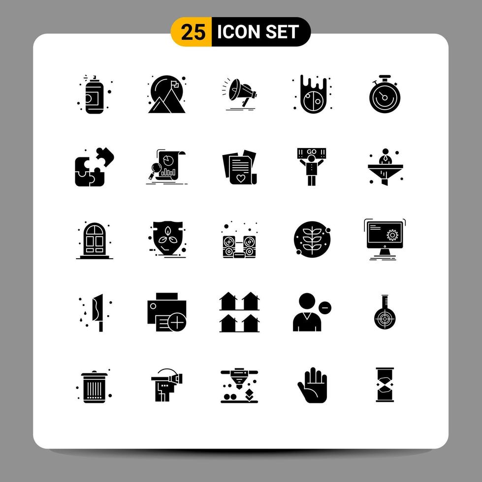 Universal Icon Symbols Group of 25 Modern Solid Glyphs of stopwatch clock speaker meteor asteroids Editable Vector Design Elements