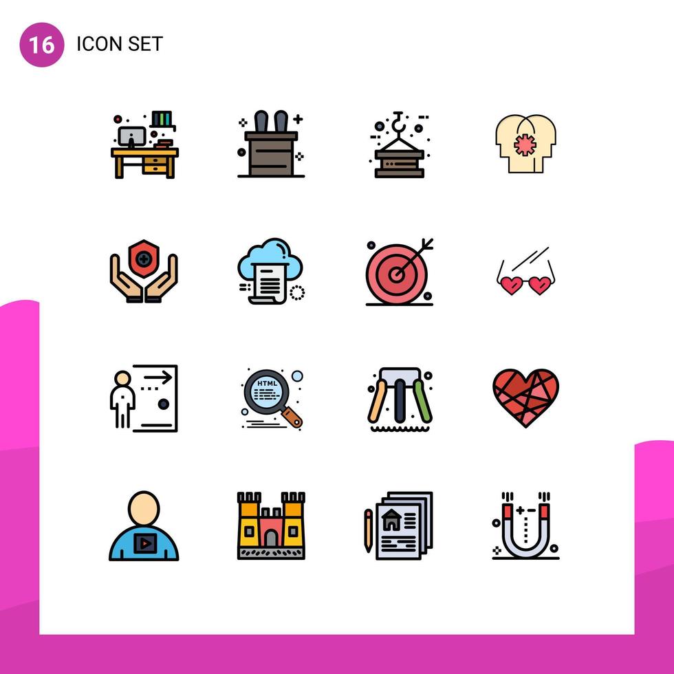 Universal Icon Symbols Group of 16 Modern Flat Color Filled Lines of handcare medicine rope medical mind Editable Creative Vector Design Elements