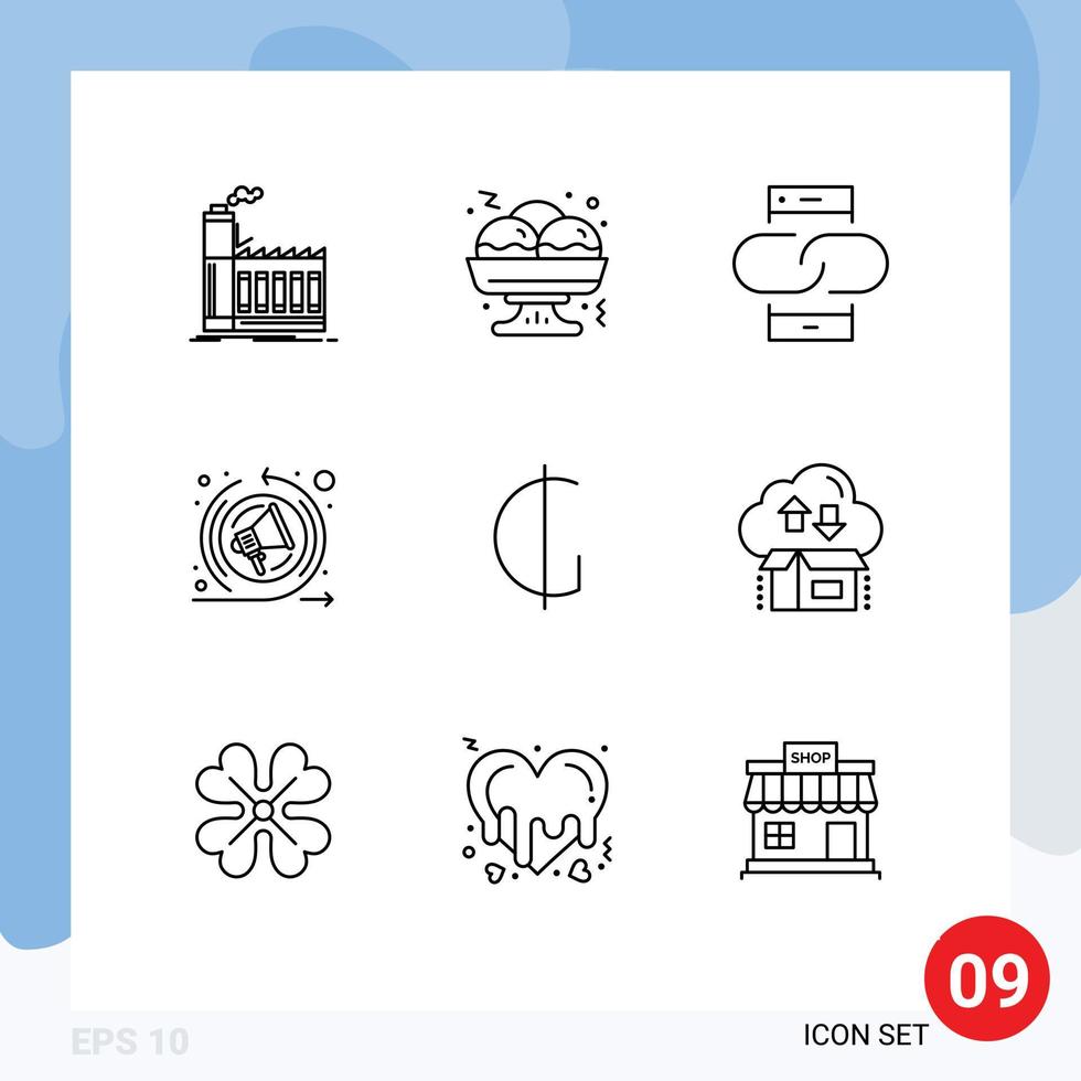 Stock Vector Icon Pack of 9 Line Signs and Symbols for guarani seo speech contact remarketing mobile Editable Vector Design Elements