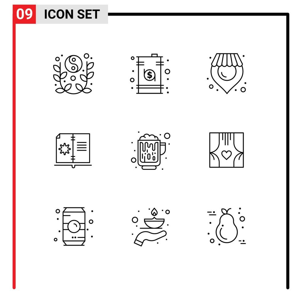 9 Universal Outlines Set for Web and Mobile Applications alcohol hardware drum guide supermarket Editable Vector Design Elements