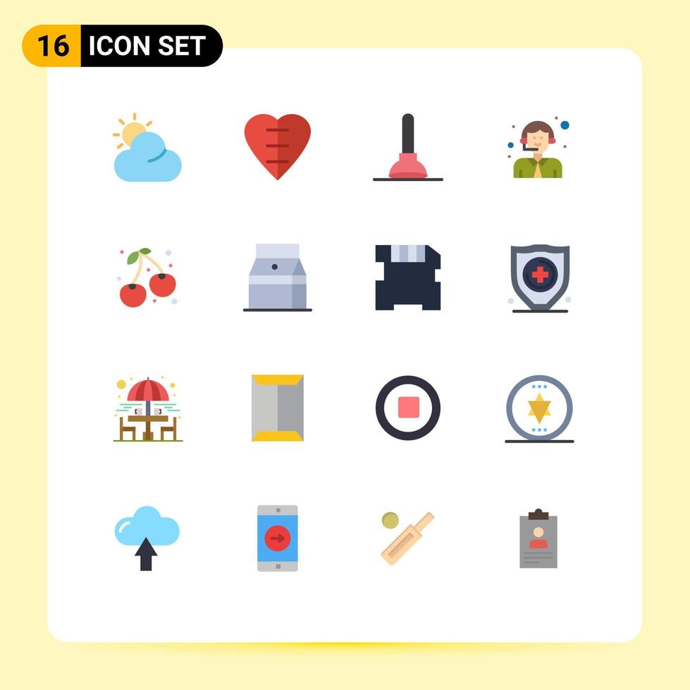 16 Universal Flat Color Signs Symbols of bottle food tool cherry service Editable Pack of Creative Vector Design Elements