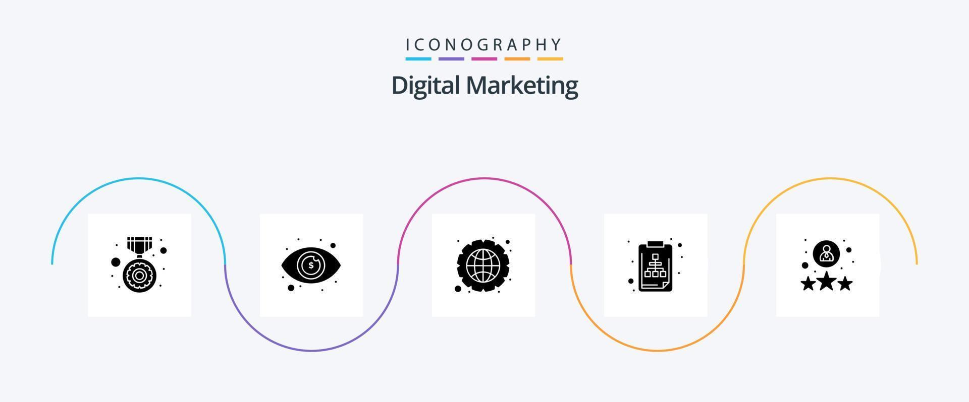 Digital Marketing Glyph 5 Icon Pack Including star. file. data management. document. archive vector