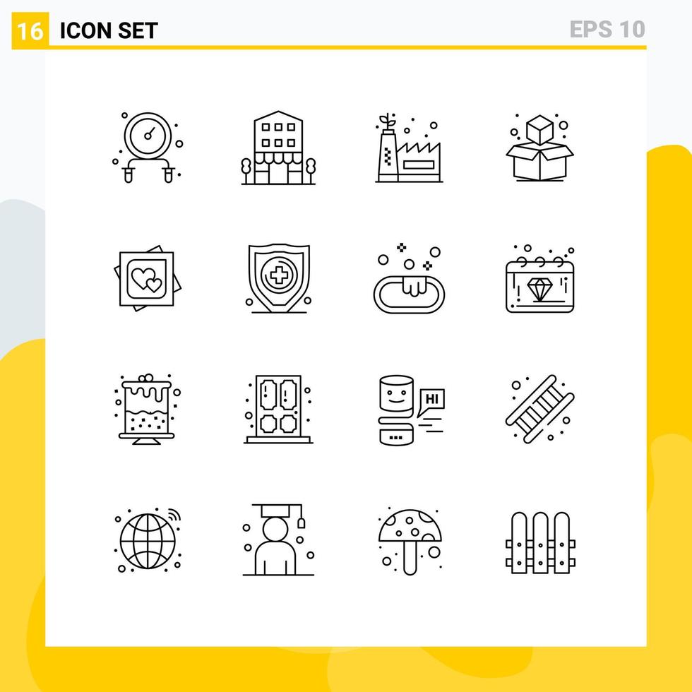 16 Creative Icons Modern Signs and Symbols of marriage card heart eco manufacturing card geometric Editable Vector Design Elements