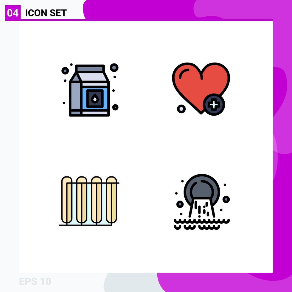 Set of 4 Vector Filledline Flat Colors on Grid for milk radiator medical battery pipe Editable Vector Design Elements