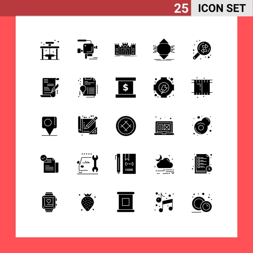 Group of 25 Solid Glyphs Signs and Symbols for concept ubiquitous castle computing landmark Editable Vector Design Elements