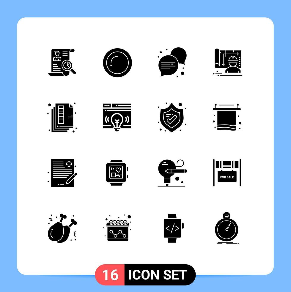 16 User Interface Solid Glyph Pack of modern Signs and Symbols of page engineer giving design architecture Editable Vector Design Elements